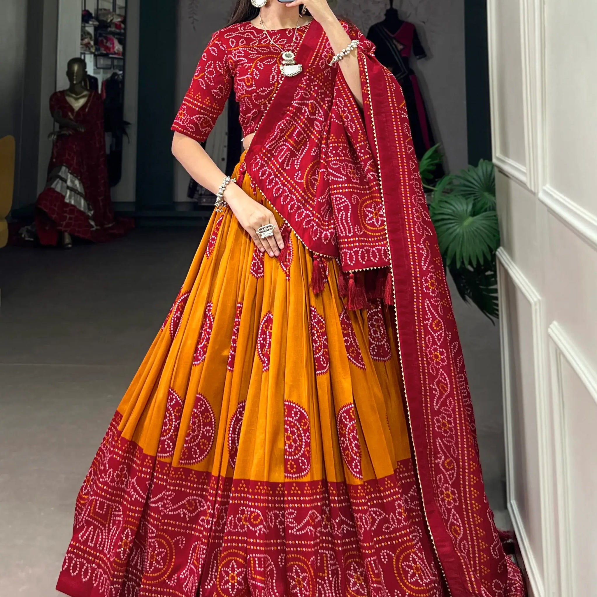 Charming Yellow Bandhani Printed Silk Navratri Wear Lehenga Choli - Zeel Clothing