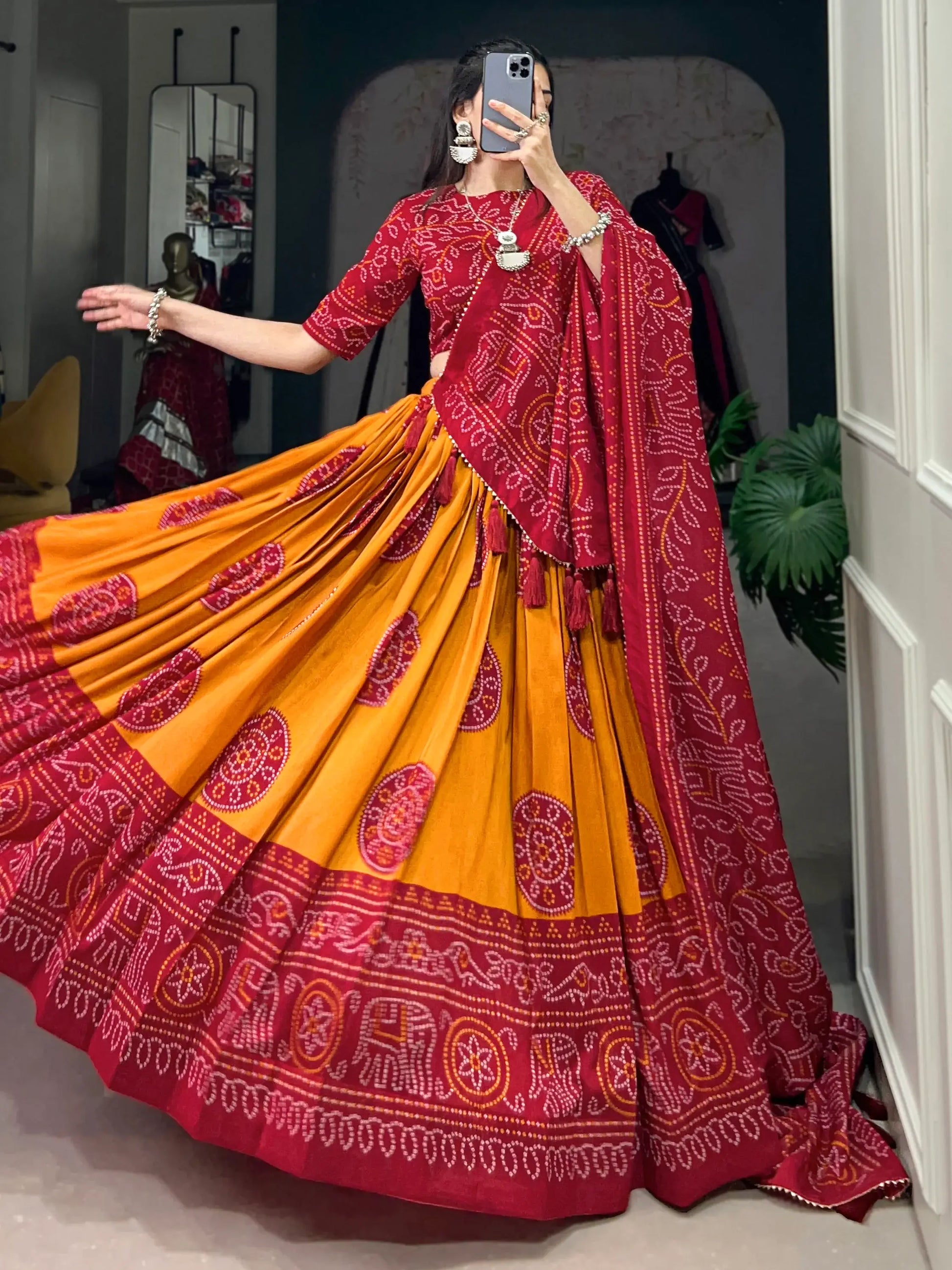 Charming Yellow Bandhani Printed Silk Navratri Wear Lehenga Choli - Zeel Clothing
