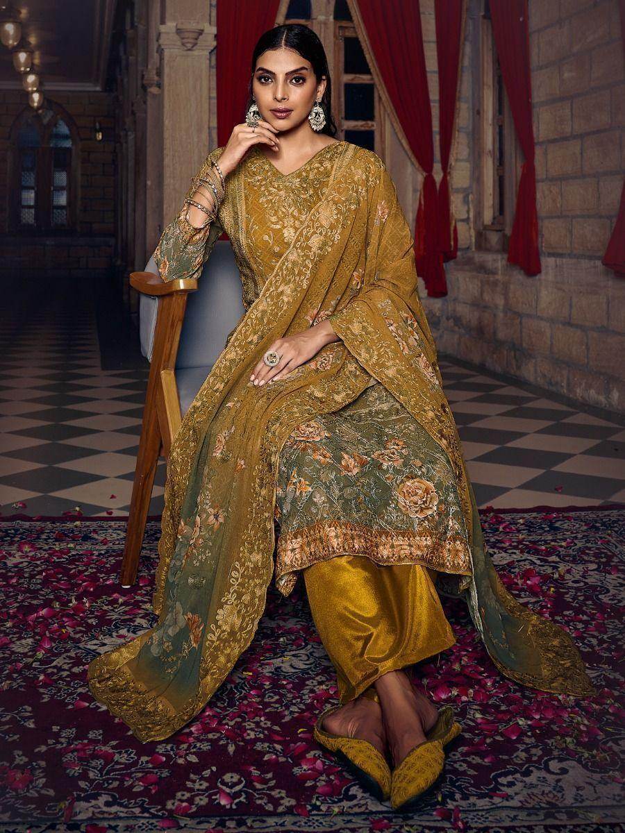 Charming Yellow Digital Printed Georgette Festival Wear Salwar Kameez - Zeel Clothing