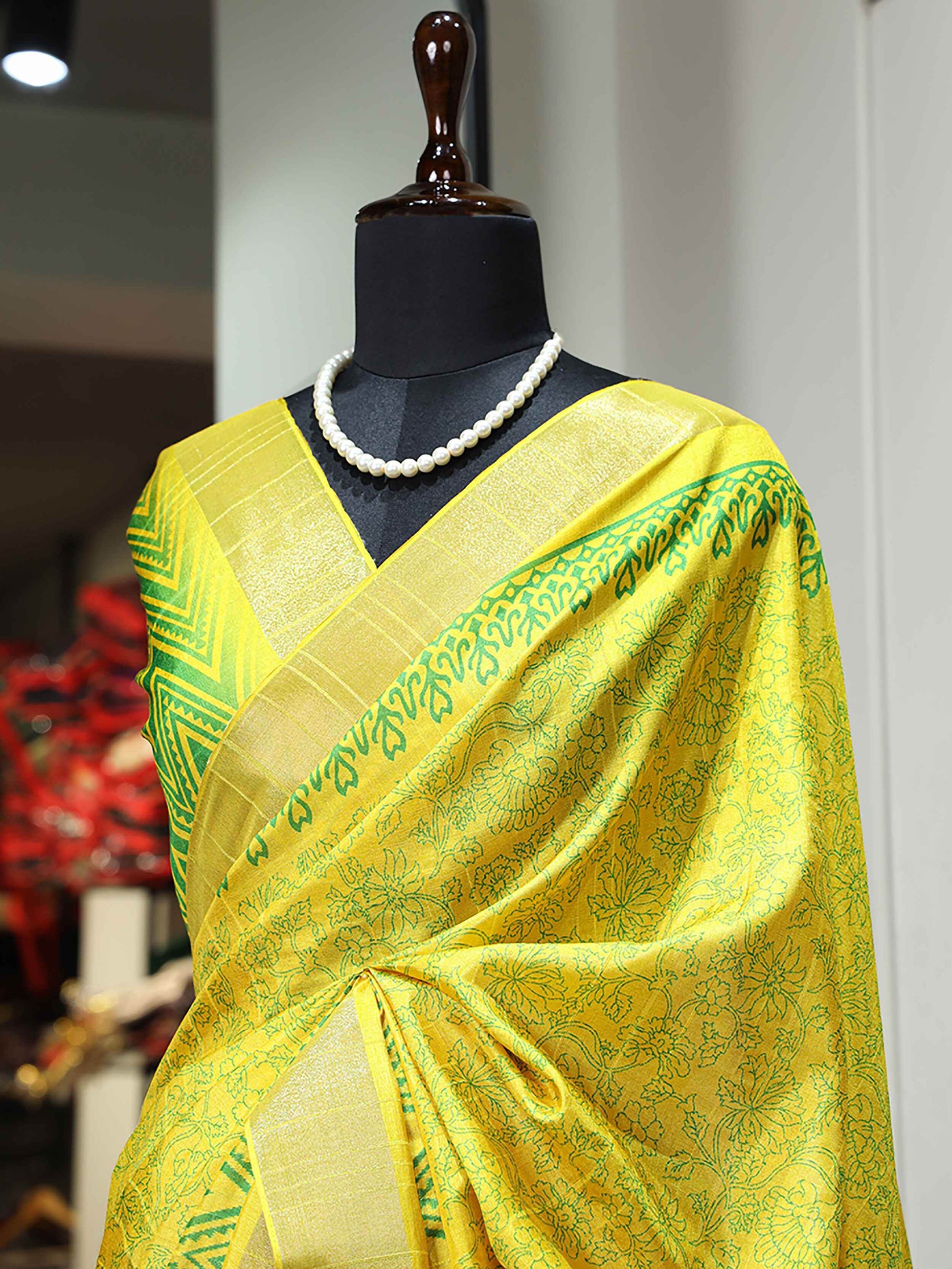 Charming Yellow Digital Printed Handloom Kotha Border Saree With Blouse - Zeel Clothing