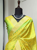 Charming Yellow Digital Printed Handloom Kotha Border Saree With Blouse - Zeel Clothing
