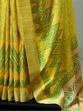 Charming Yellow Digital Printed Handloom Kotha Border Saree With Blouse - Zeel Clothing