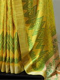 Charming Yellow Digital Printed Handloom Kotha Border Saree With Blouse - Zeel Clothing