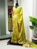 Charming Yellow Digital Printed Handloom Kotha Border Saree With Blouse - Zeel Clothing
