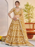 Charming Yellow Embroidered Net Haldi Wear Lehenga Choli With Dupatta