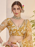 Charming Yellow Embroidered Net Haldi Wear Lehenga Choli With Dupatta