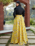 Charming Yellow Floral Printed Crepe Party Wear Crop Top Lehenga - Zeel Clothing