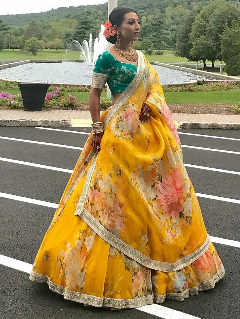 Charming Yellow Floral Printed Organza Wedding Wear Lehenga Choli - Zeel Clothing