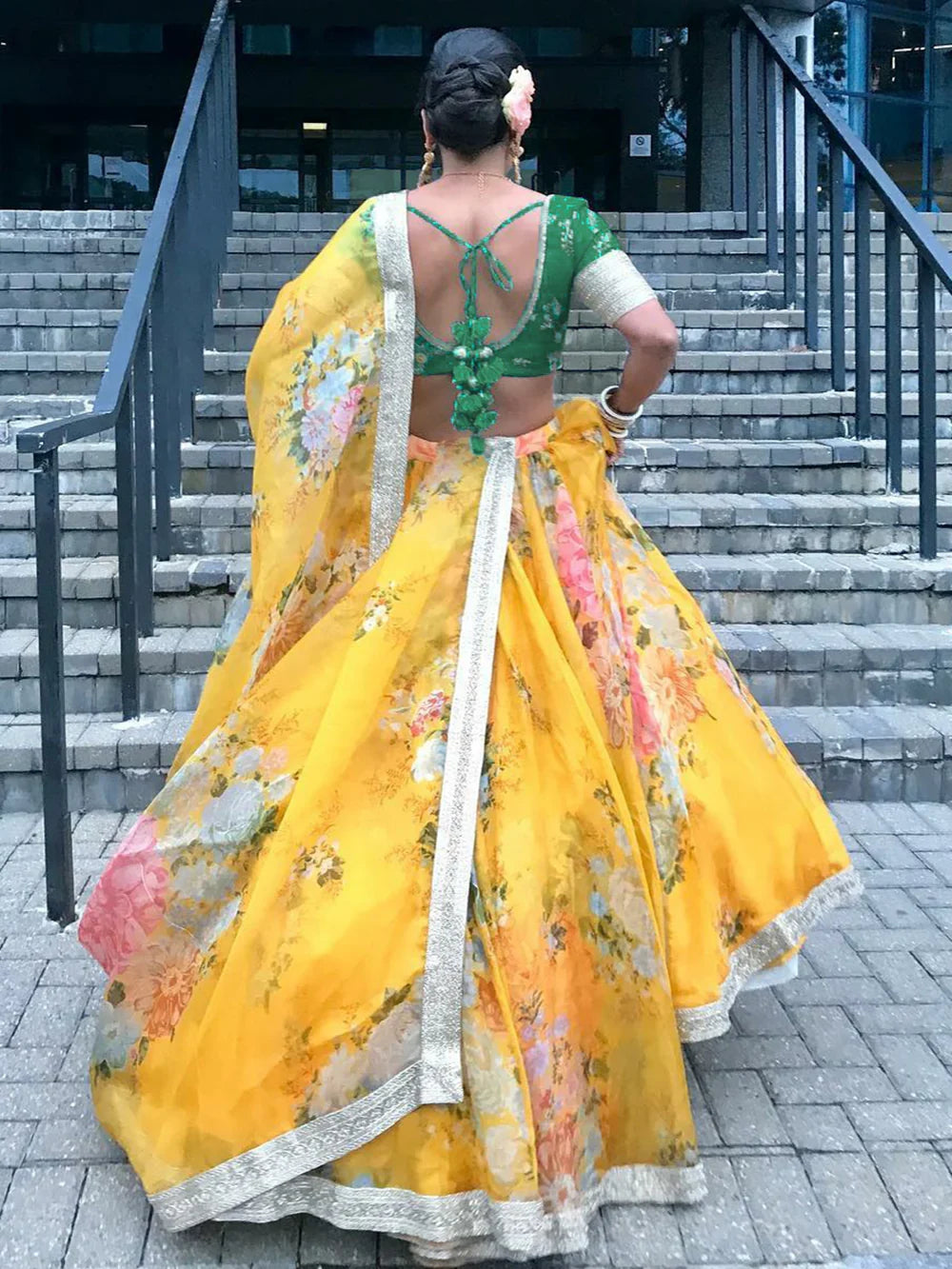 Charming Yellow Floral Printed Organza Wedding Wear Lehenga Choli - Zeel Clothing