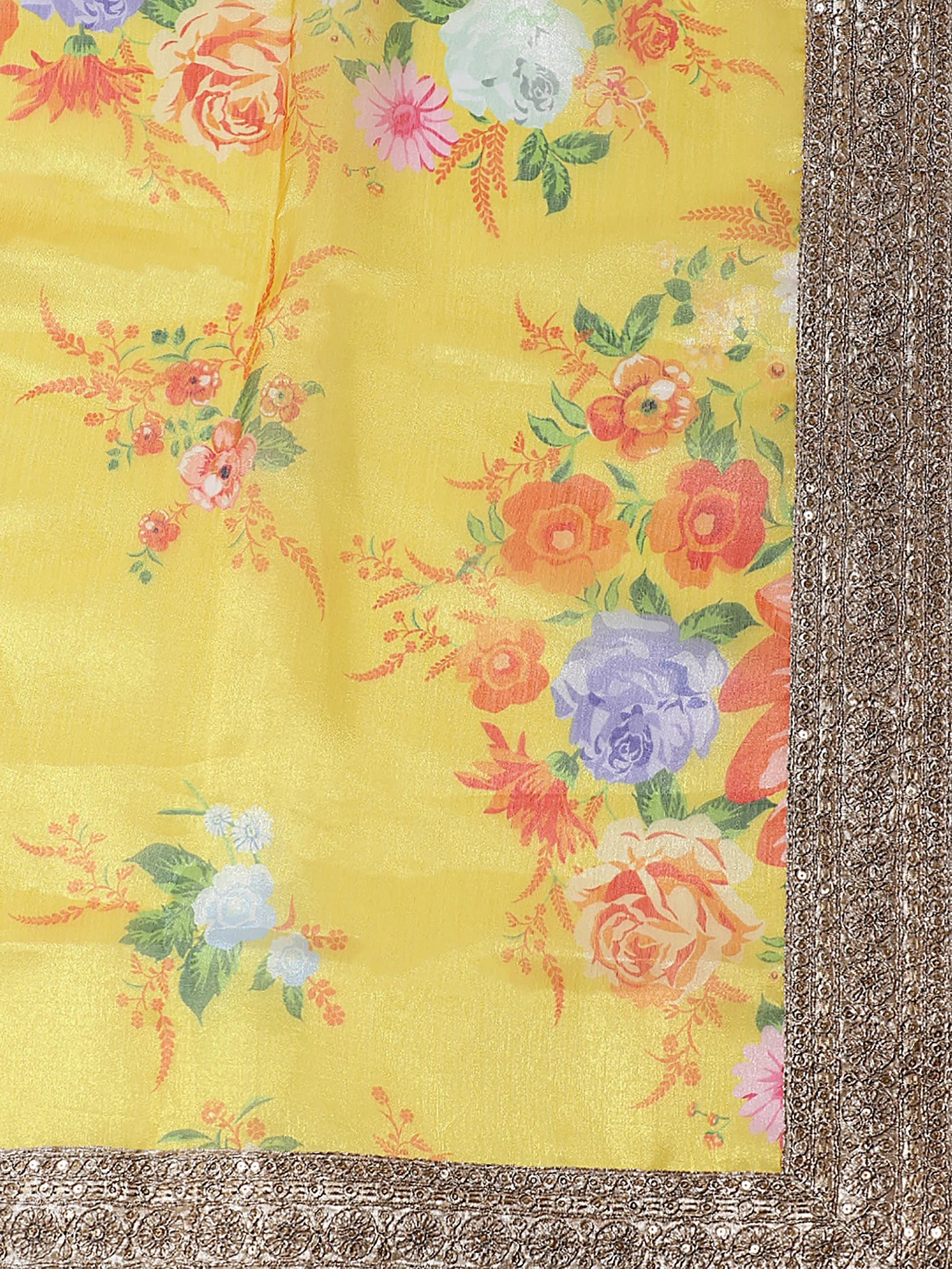 Charming Yellow Floral Printed Organza Wedding Wear Lehenga Choli - Zeel Clothing