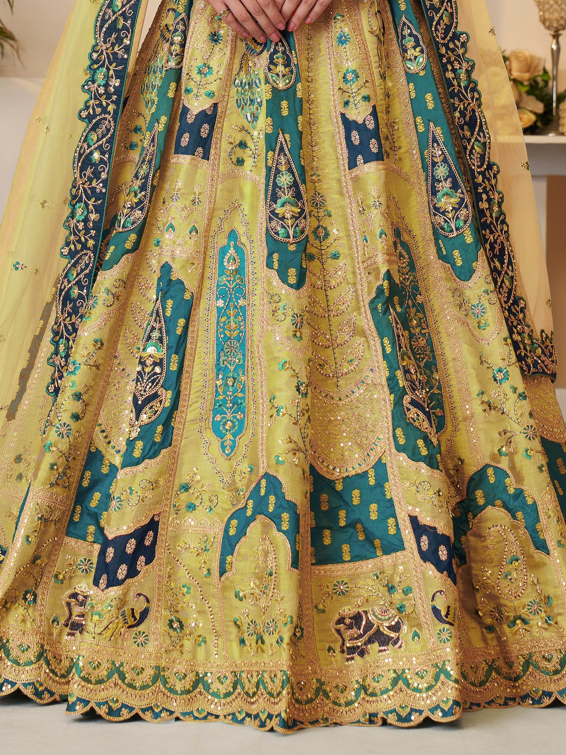 Charming Yellow Patch Work Banarasi Silk Wedding Wear Lehenga Choli - Zeel Clothing