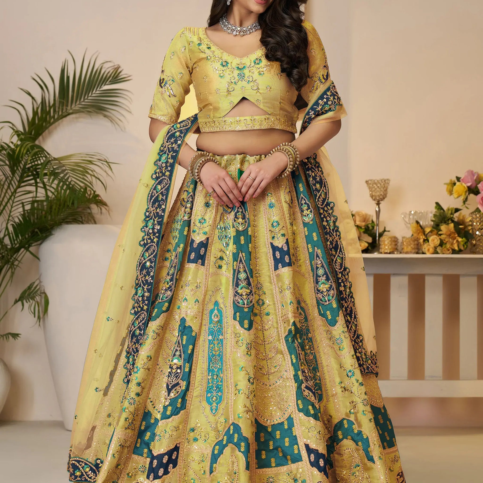 Charming Yellow Patch Work Banarasi Silk Wedding Wear Lehenga Choli - Zeel Clothing