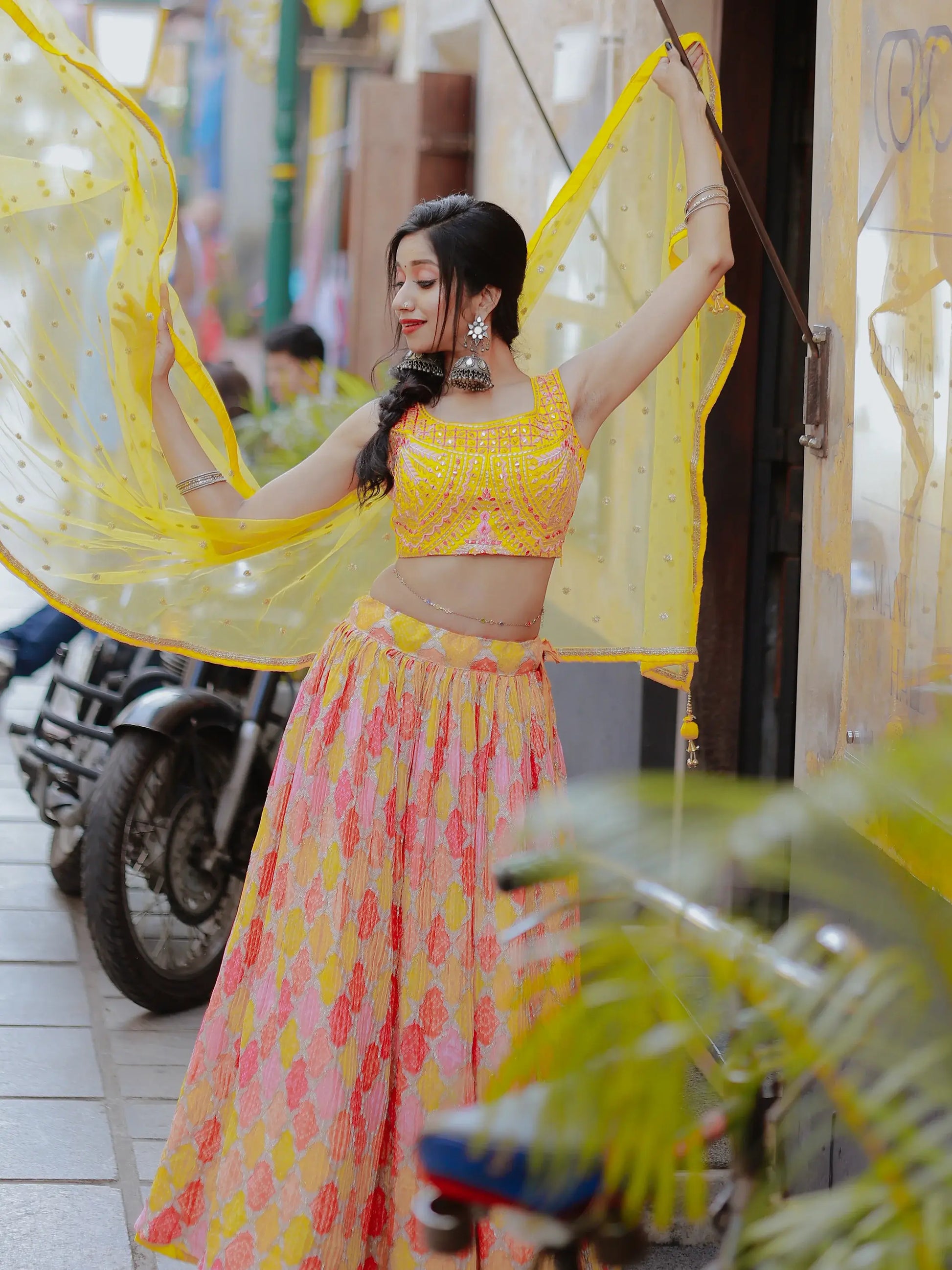 Charming Yellow Printed Organza Haldi Wear Lehenga Choli - Zeel Clothing