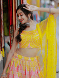 Charming Yellow Printed Organza Haldi Wear Lehenga Choli - Zeel Clothing