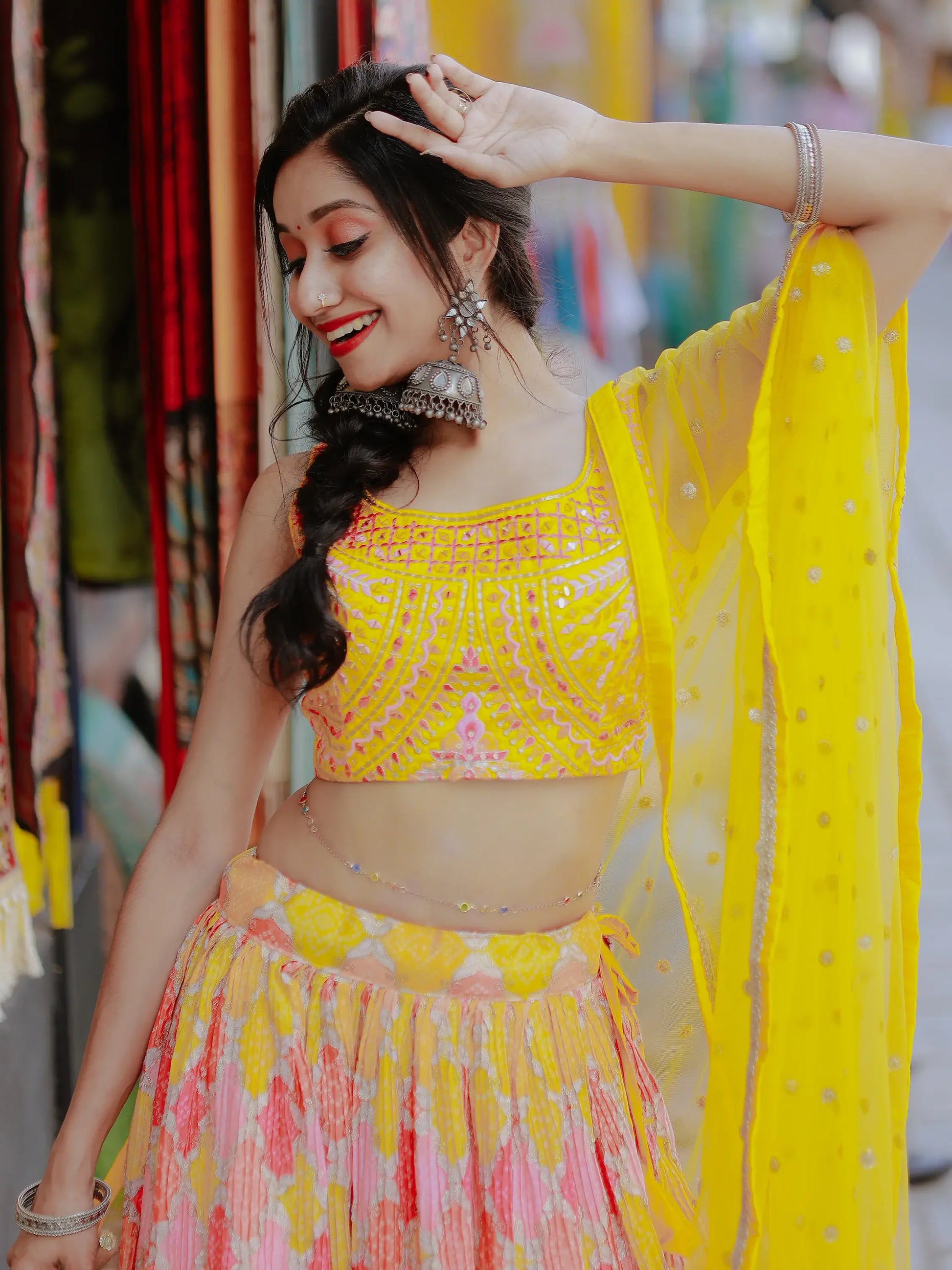 Charming Yellow Printed Organza Haldi Wear Lehenga Choli - Zeel Clothing