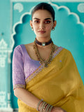Charming Yellow Sequins Embroidered Tissue Silk Haldi Wear Saree - Zeel Clothing