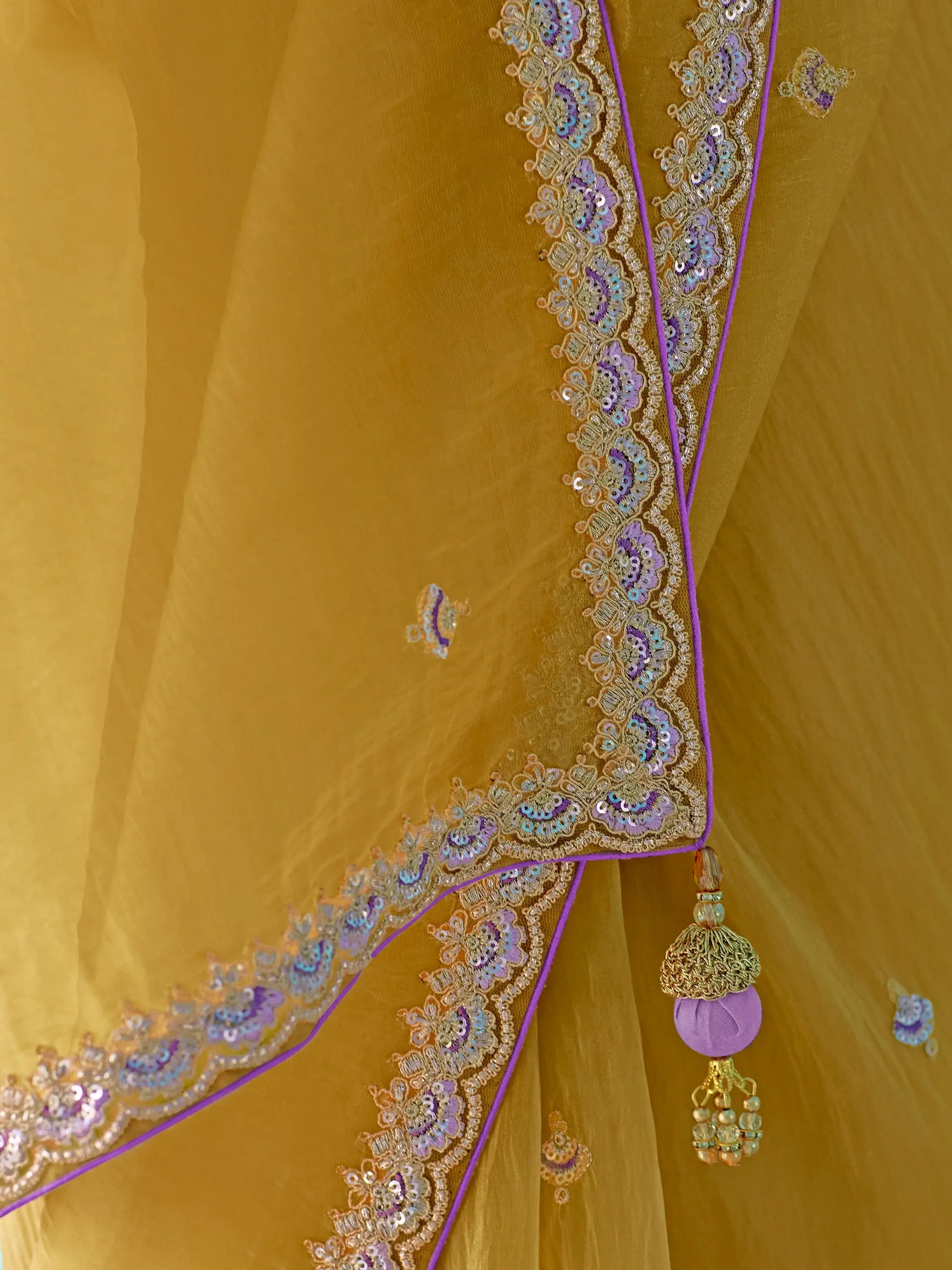 Charming Yellow Sequins Embroidered Tissue Silk Haldi Wear Saree - Zeel Clothing