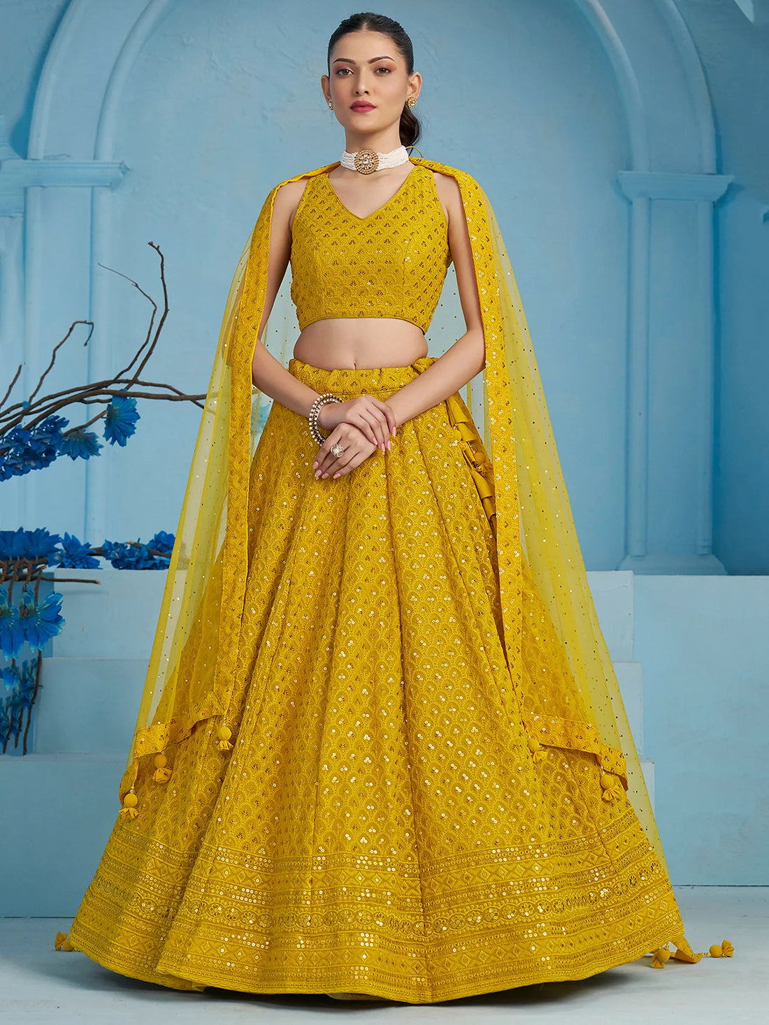 Charming Yellow Thread Work Georgette Festival Wear Lehenga Choli - Zeel Clothing