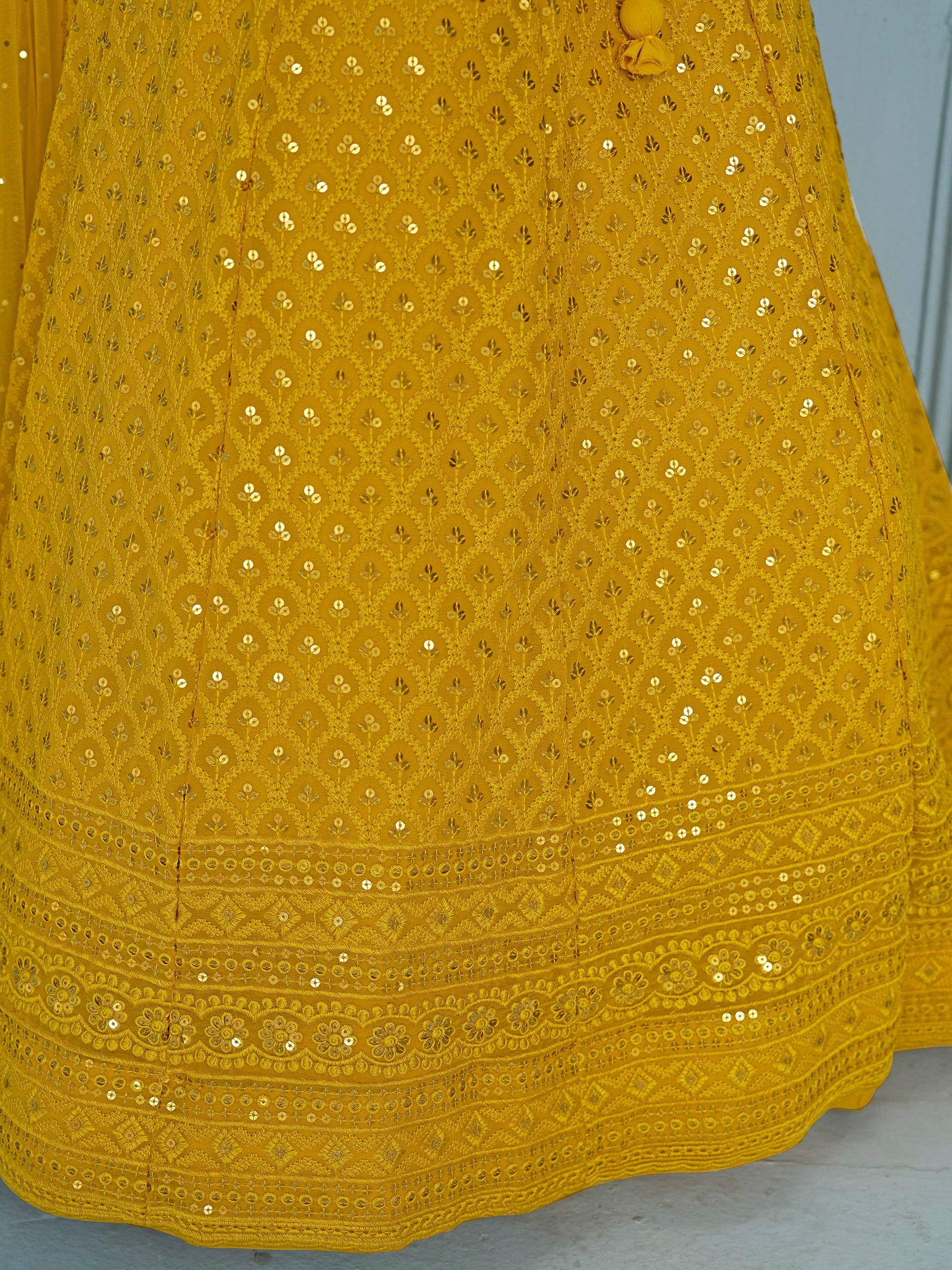 Charming Yellow Thread Work Georgette Festival Wear Lehenga Choli - Zeel Clothing