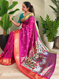 Chic Hot Pink Pichwai Printed Silk Wedding Wear Saree With Blouse - Zeel Clothing