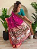 Chic Hot Pink Pichwai Printed Silk Wedding Wear Saree With Blouse - Zeel Clothing