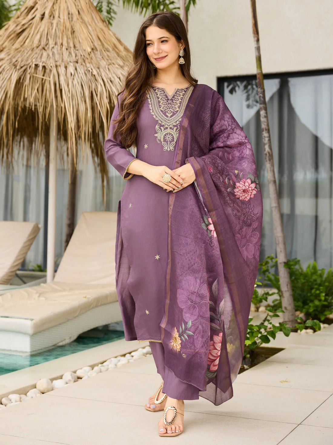 Chic Mauve Dori Embroidery Rayon Designer Pant Suit With Dupatta - Zeel Clothing
