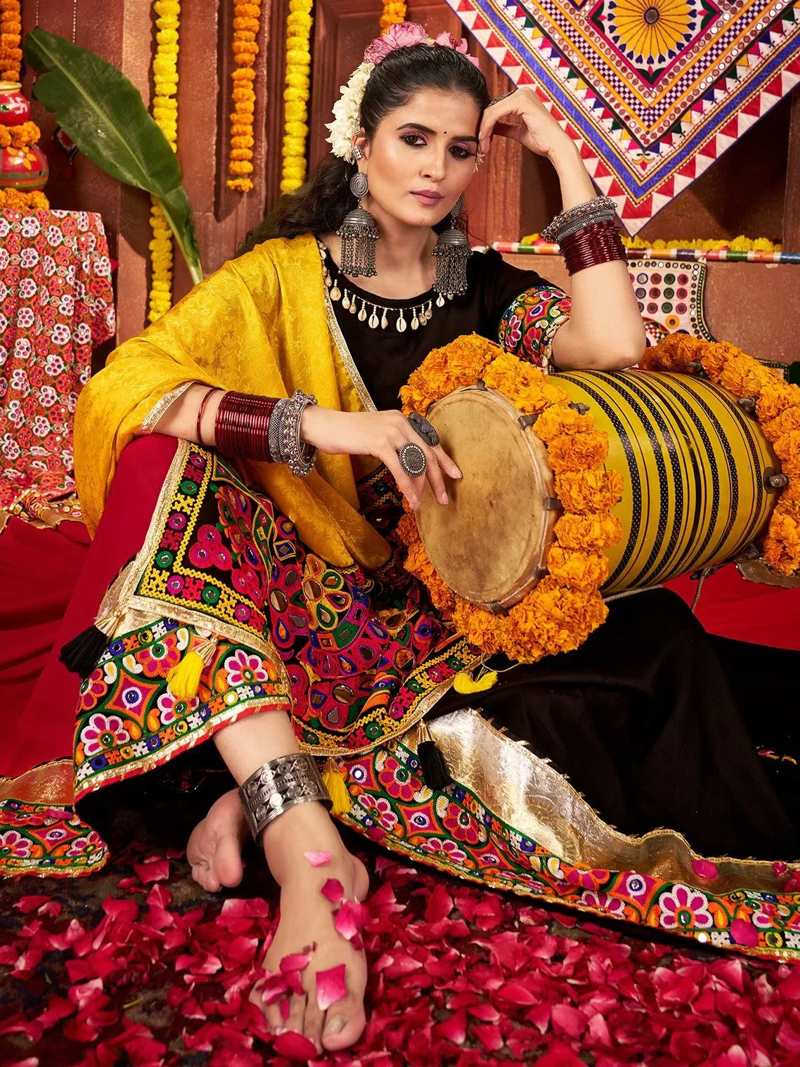 Chic Multi-Color Thread Work Cotton Navratri Wear Lehenga Choli With Dupatta - Zeel Clothing