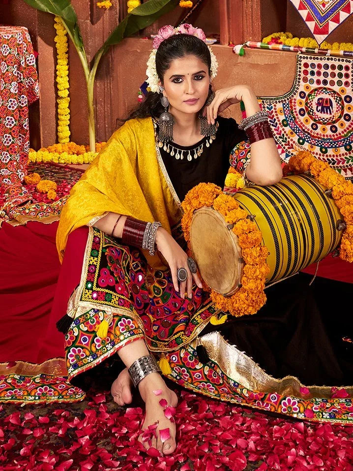 Chic Multi-Color Thread Work Cotton Navratri Wear Lehenga Choli With Dupatta - Zeel Clothing