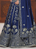 Chic Navy Blue Zari Embroidered Chinon Event Wear Lehenga Choli With Dupatta