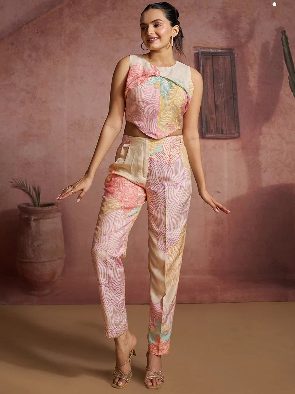 Chic Off-White Digital Printed Muslin Silk Western Wear Co-Ord Set