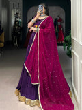 Chic Purple Gota Patti Lace Rayon Festive Wear Lehenga Choli With Dupatta - Zeel Clothing