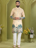 Classic Beige Digital Printed Rayon Festive Wear Men's Kurta