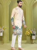 Classic Beige Digital Printed Rayon Festive Wear Men's Kurta