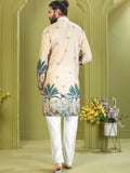 Classic Beige Digital Printed Rayon Festive Wear Men's Kurta