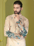 Classic Beige Digital Printed Rayon Festive Wear Men's Kurta