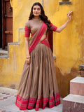 Classic Brown Embroidered Chanderi Festive Wear Lehenga Choli 