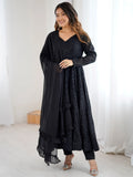 Classic Black Lucknawi Work Georgette Evening Wear Anarkali Suit