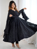 Classic Black Lucknawi Work Georgette Evening Wear Anarkali Suit