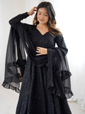 Classic Black Lucknawi Work Georgette Evening Wear Anarkali Suit