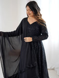 Classic Black Lucknawi Work Georgette Evening Wear Anarkali Suit
