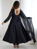 Classic Black Lucknawi Work Georgette Evening Wear Anarkali Suit