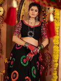 Classic Black Thread Embroidery Cotton Navratri Special Lehenga Choli - Zeel Clothing