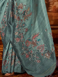Classic Green Hand Work Tussar Silk Traditional Saree With Blouse