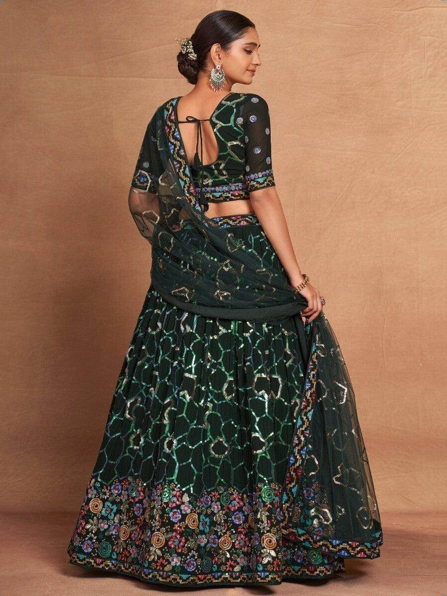 Classic Green Sequins Georgette Sangeet Wear Lehenga Choli - Zeel Clothing