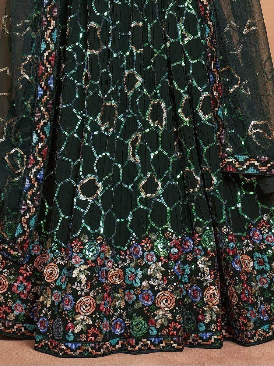 Classic Green Sequins Georgette Sangeet Wear Lehenga Choli - Zeel Clothing