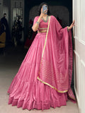 Classic Light Pink Chanderi Traditional Lehenga With Kodi Work Blouse - Zeel Clothing