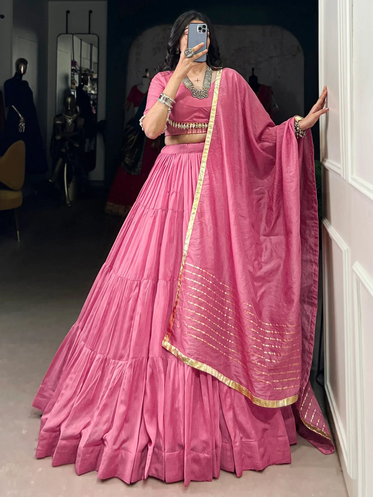 Classic Light Pink Chanderi Traditional Lehenga With Kodi Work Blouse - Zeel Clothing