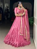 Classic Light Pink Chanderi Traditional Lehenga With Kodi Work Blouse - Zeel Clothing