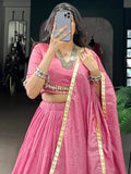 Classic Light Pink Chanderi Traditional Lehenga With Kodi Work Blouse - Zeel Clothing