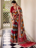 Classic Maroon Digital Printed Polyester Daily Wear Saree With Blouse